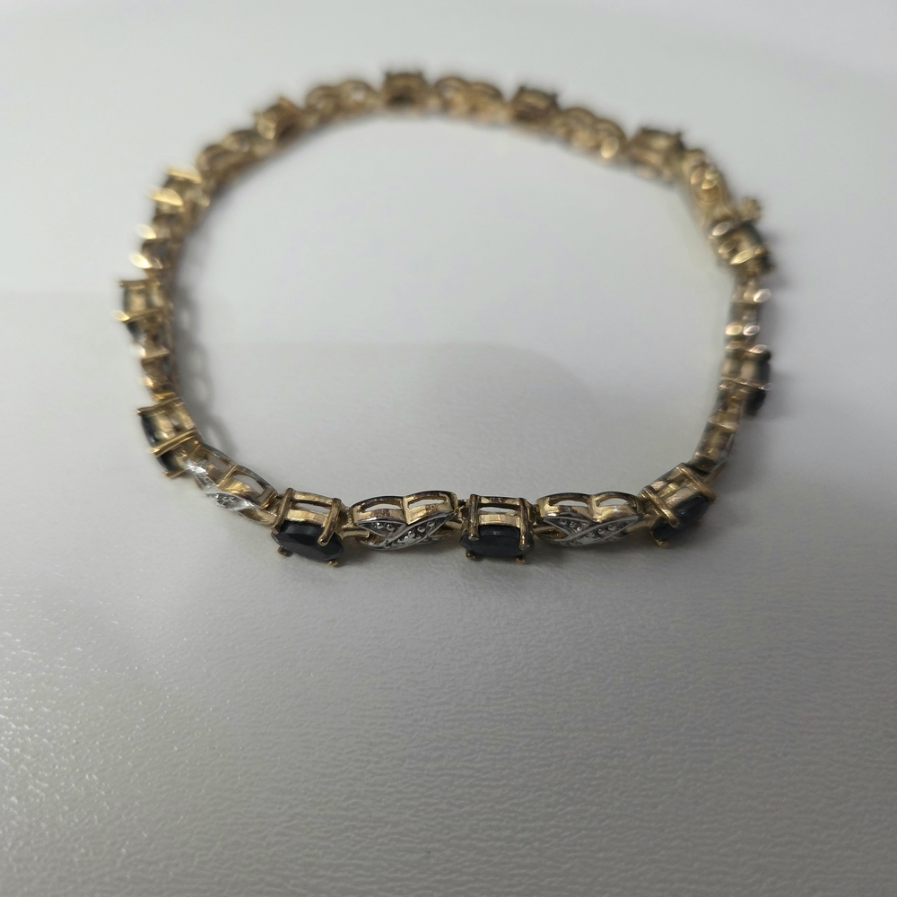 Sapphire Tennis Braclet With 3 Small Diamond Accents Gold On Sterling Silver